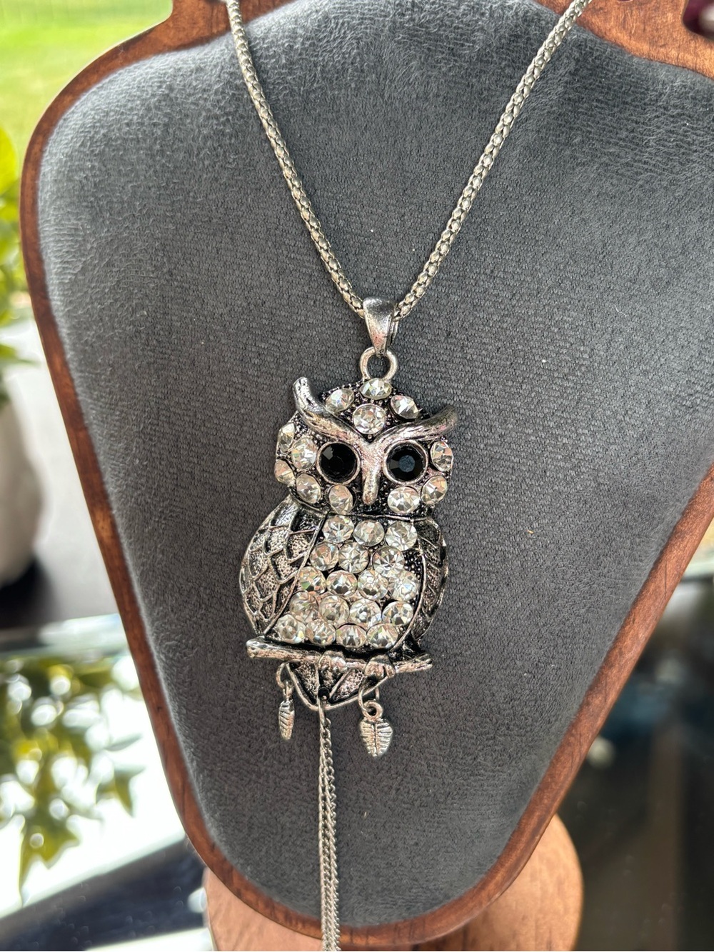 Silver Crystal Owl Pendant Necklace - Picture 5 of 12